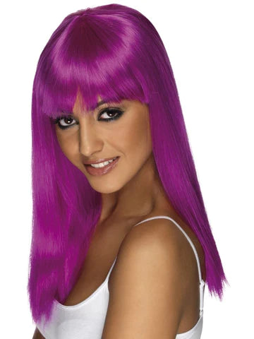 Glamourama Wig, Neon Purple, Long, Straight with Fringe