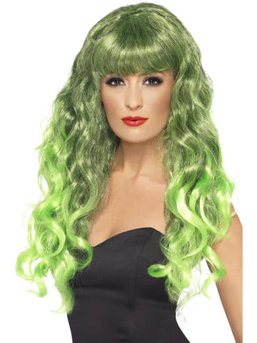 Siren Wig, Green, Long, Curly with Fringe