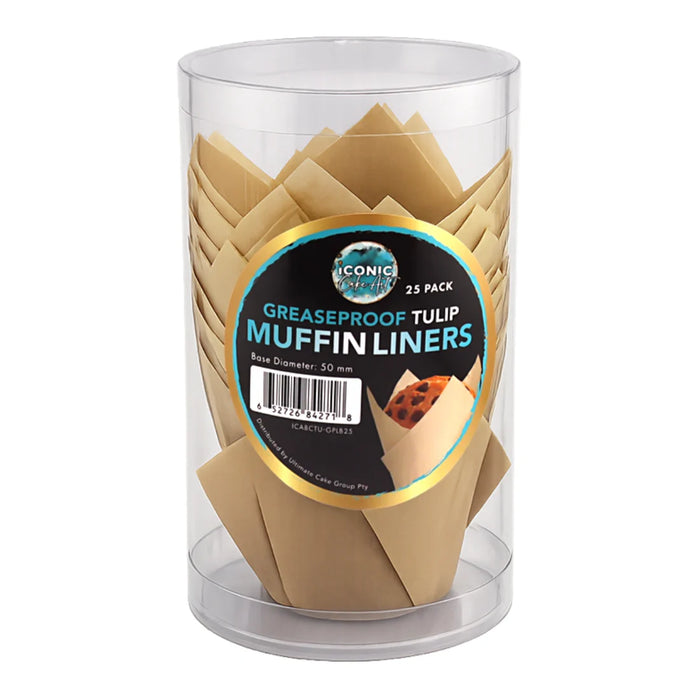 Light Brown Greaseproof Tulip Baking Cups Iconic Cake Art - 25 Pack