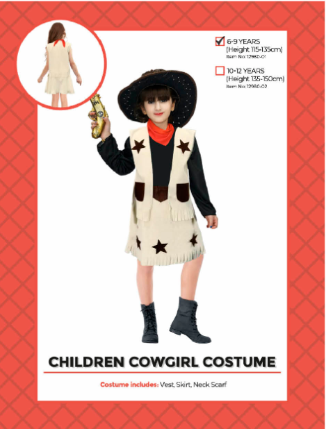 Children Cowgirl Costume 6-9 Years