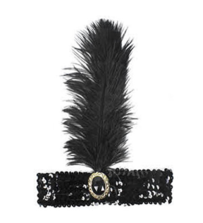 Black Sequin Flapper Headband with Feather