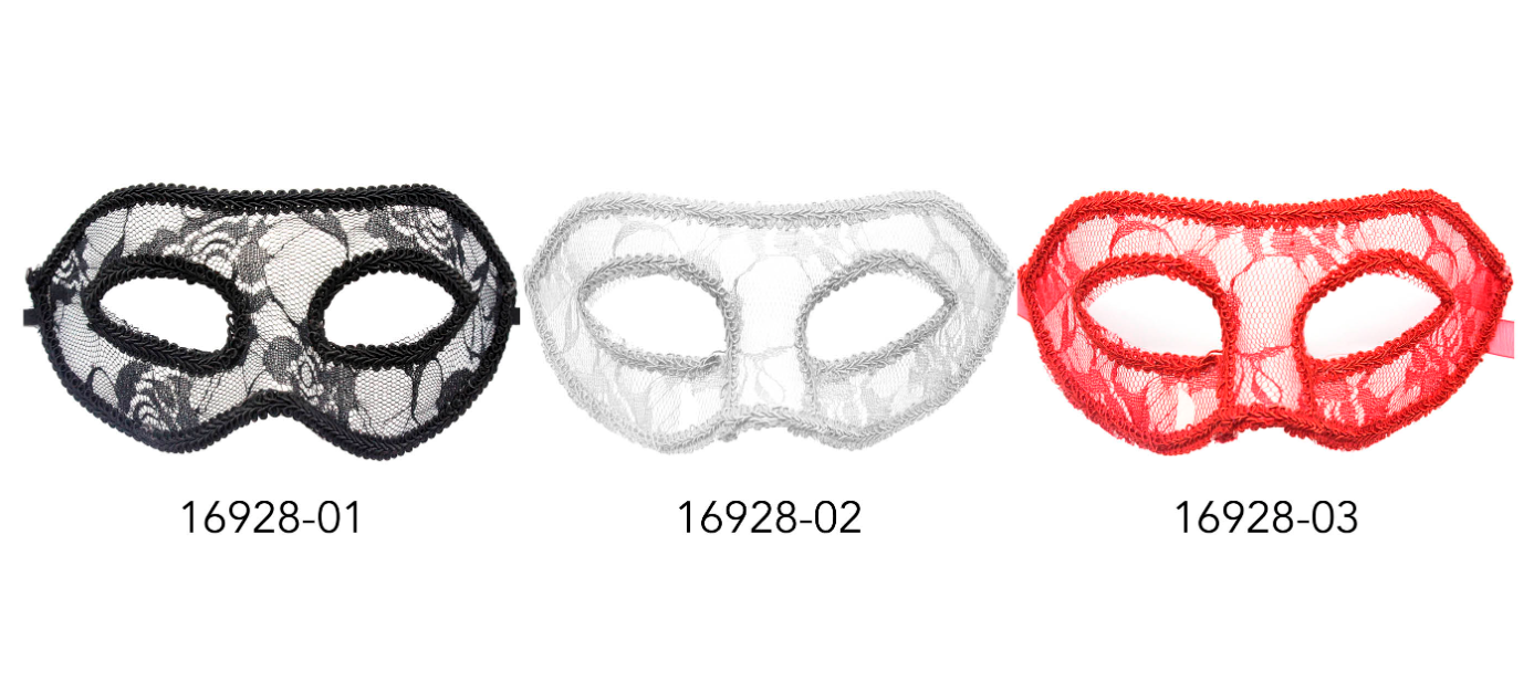 Lace Eye Masks in Black, White and Red - SKUs 16928-01, 16928-02, 16928-03