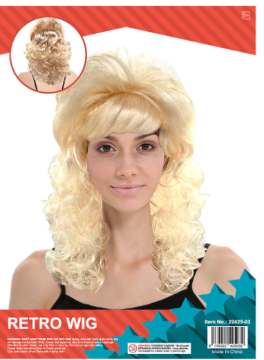 Retro 70s blonde costume wig shown on a model