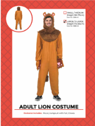 Adult Lion Costume Small Medium - orange jumpsuit with brown mane hood and paws