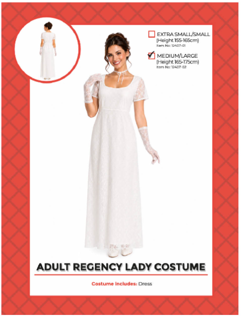 Adult Regency Lady Costume Medium/Large - front view