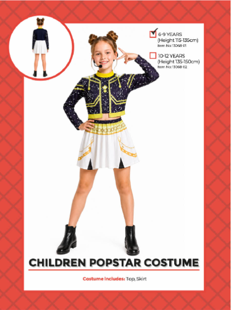 Children Pop Star Costume 6-9 Years - front view