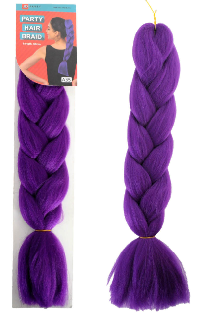 Purple Party Hair Braid 60cm - thick purple braided hair extension for costumes and dress-ups