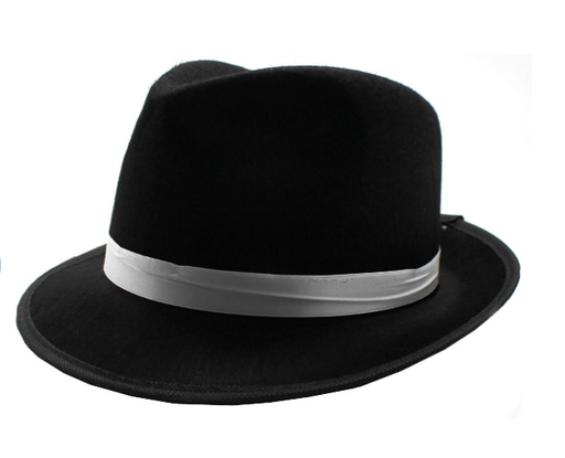 Gangster Hat Black with White Ribbon Band