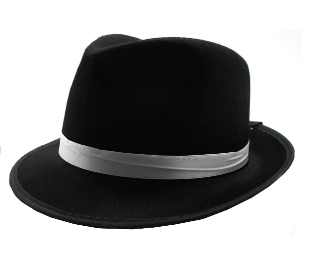 Gangster Hat Black with White Ribbon Band
