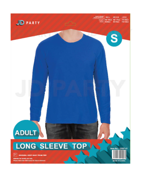 JD Party adult Small blue long sleeve costume top with crew neckline