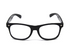 Black Wayfarer-style costume glasses with clear lenses and small silver-coloured corner details.