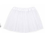 Short white tutu with a gathered waistband and layered skirt.