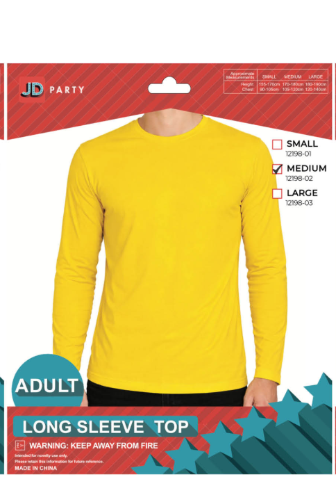 JD Party adult Medium yellow long sleeve costume top with crew neckline