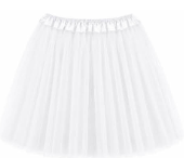 White tutu with a gathered waistband and layered tulle skirt.