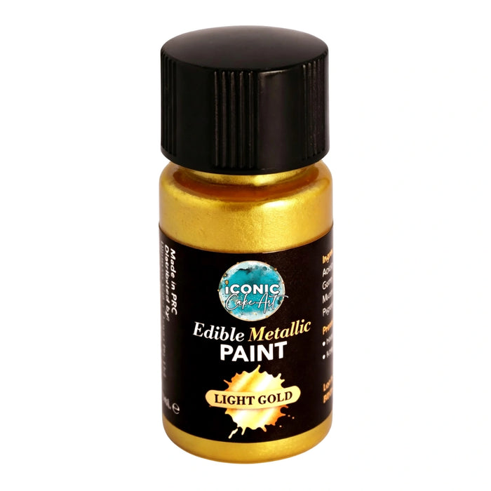 Iconic Cake Art Light Gold Metallic Edible Paint with Brush 20ml