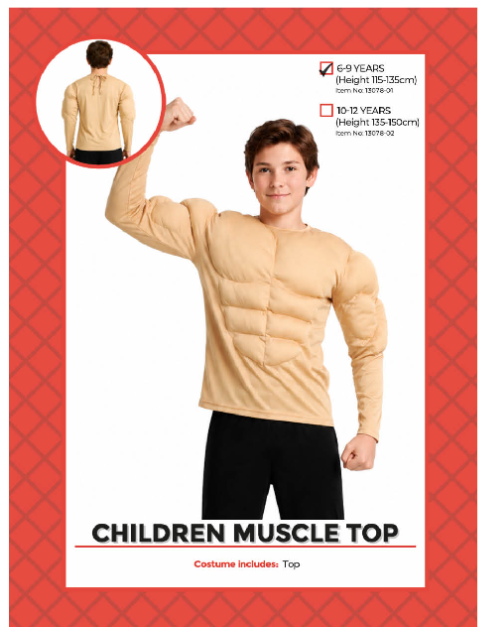 Muscle Man Costume Top - Child Size 6-9 Years