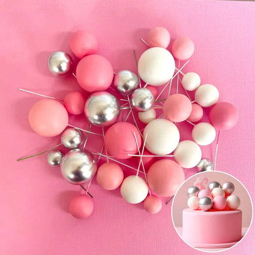 Pink,White & Silver Foam Ball Toppers 32Pcs