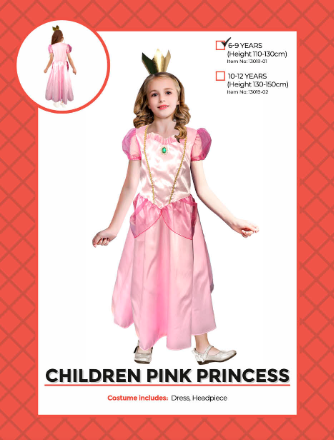 Childrens Pink Princess Costume 6-9 Years