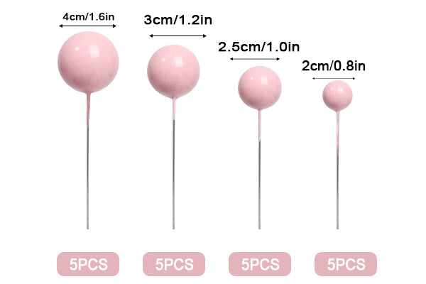 Pastel Pink Glitter Ball Toppers 20Pcs