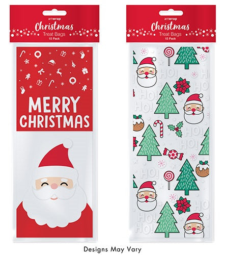 Assorted Christmas Treat Bags With Ties 15 Pk