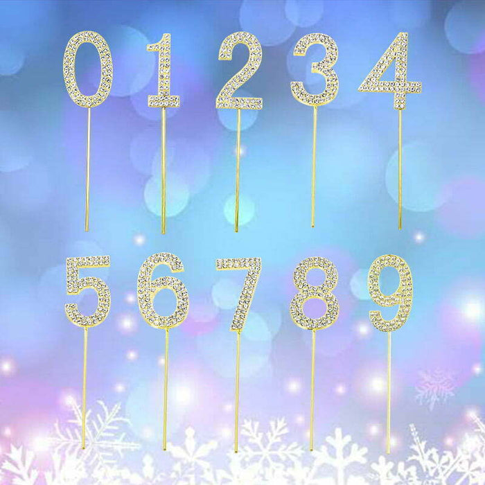 Diamonte Cake Toppers Numbers in Gold 10.5cm "2"