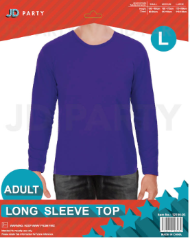 Adult purple long sleeve costume top in size Large, shown worn with black trousers