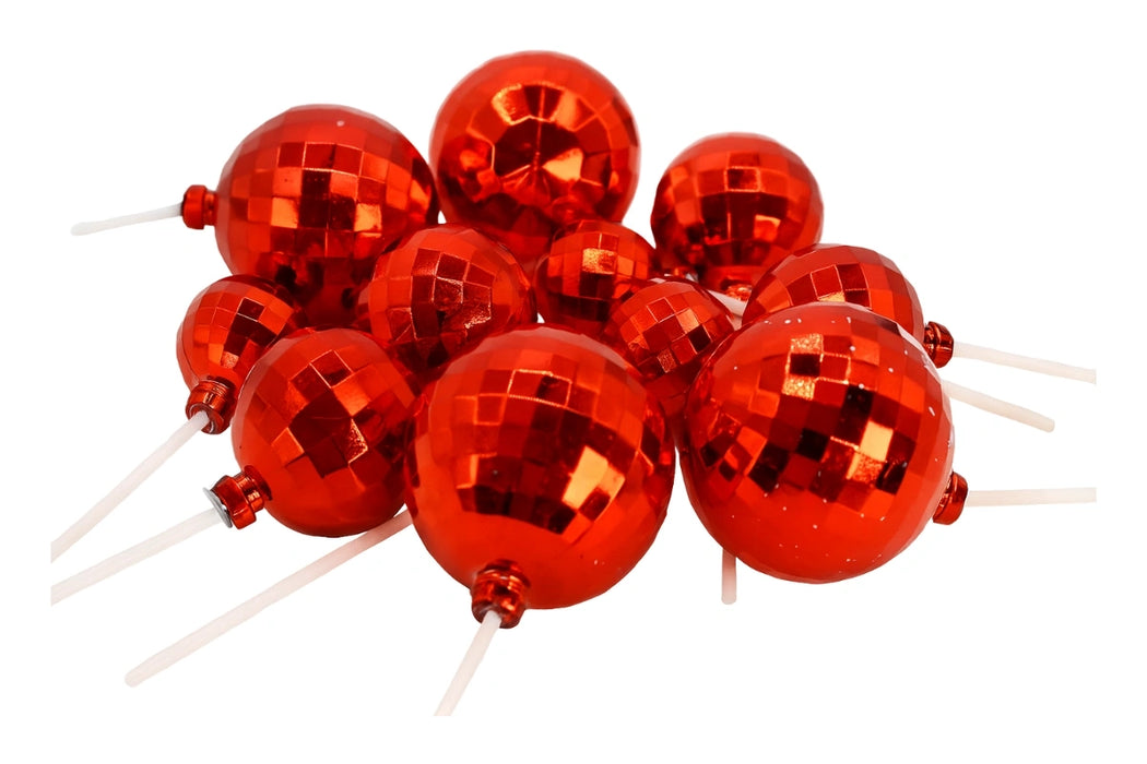 12 Pieces Red Disco Ball Topper Set Iconic Cake Art