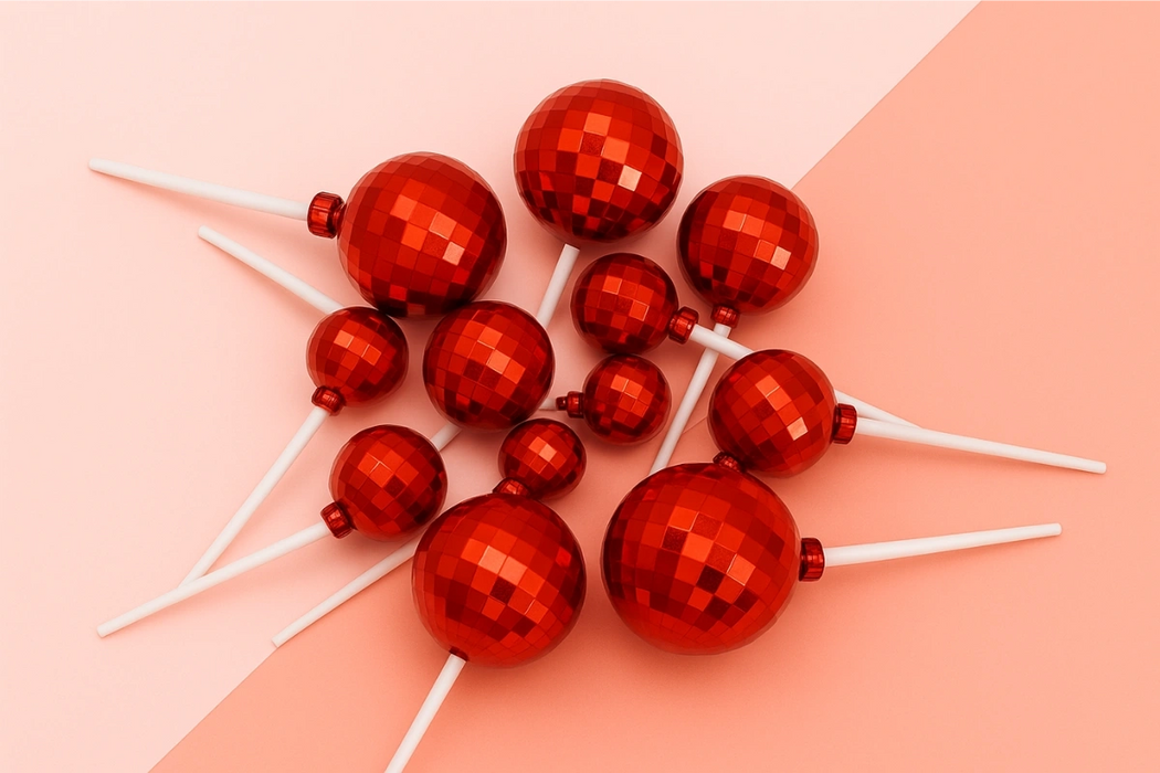12 Pieces Red Disco Ball Topper Set Iconic Cake Art