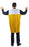 Back view of adult beer pint costume showing a plain golden yellow panel and white top, worn over black clothing.