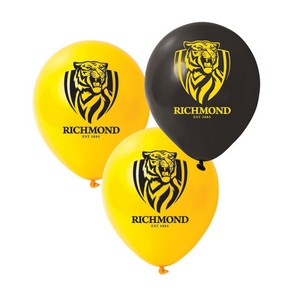 Richmond Tigers 30cm latex balloon in yellow and black team colours, uninflated