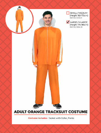 Adult Orange Jumpsuit Costume - Small/Medium