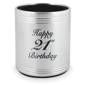 Stubby Holder Happy 21st Stainless Steel