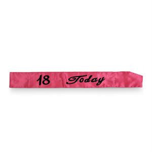 Flashing 18 Today Sash in Pink with Black Writing