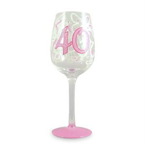 40th Vine Glitter Wine Glass Silver and Magenta