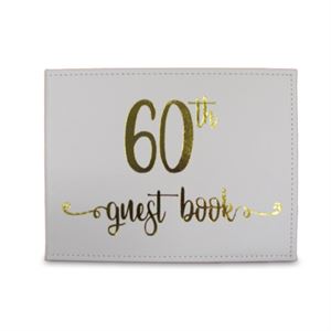 60th Guest Book White with Gold Text