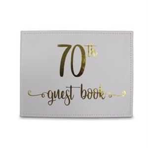 70th Guest Book White with Gold Text