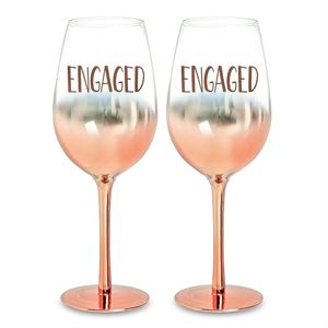 Assorted Enagaged/Mr & Mrs Ombre Rose Gold Wine Glasses