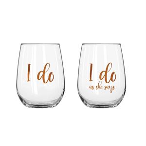 I Do Set of 2 Stemless Wine Glasses 600ml