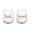 Bride & Groom Set of 2 Stemless Wine Glasses 600ml