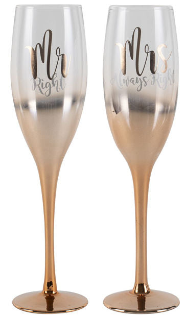 Mr And Mrs Rose Gold Ombre Champagne Glasses
