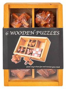 6 Wooden Puzzles In A Wooden Box