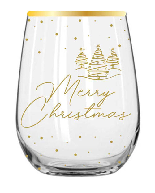 Assorted Gold Christmas Stemless Wine Glasses