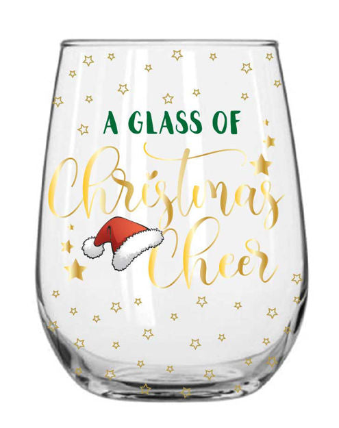 Stemless Christmas Wine Glass- A Glass Of Christmas Cheer 600ml