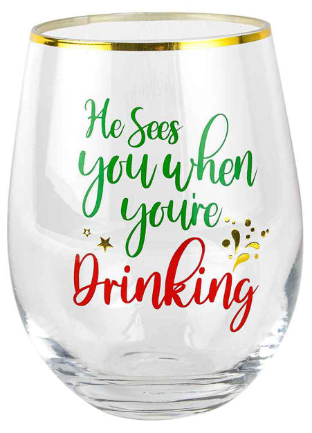 Assorted Stemless Christmas Wine Glasses