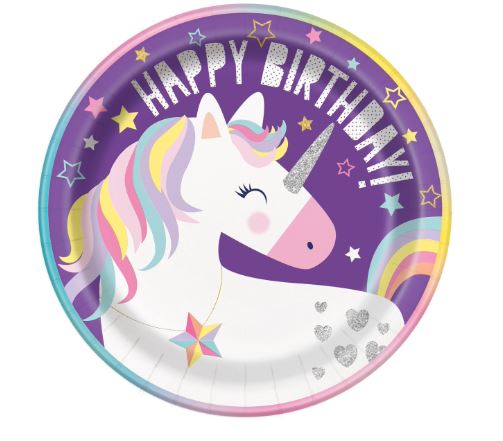 Unicorn Happy Birthday Plates 8 pk