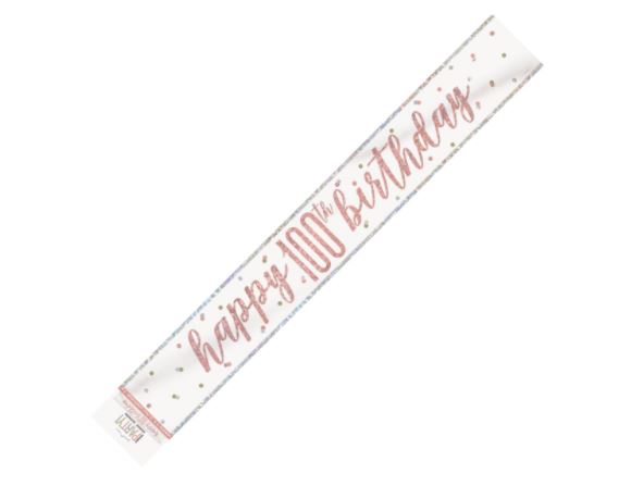 Rose Gold Happy 100th Birthday Prismatic Foil Banner 2.74m