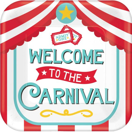 Welcome To The Carnival Square Paper Plates 17cm 8 Pack