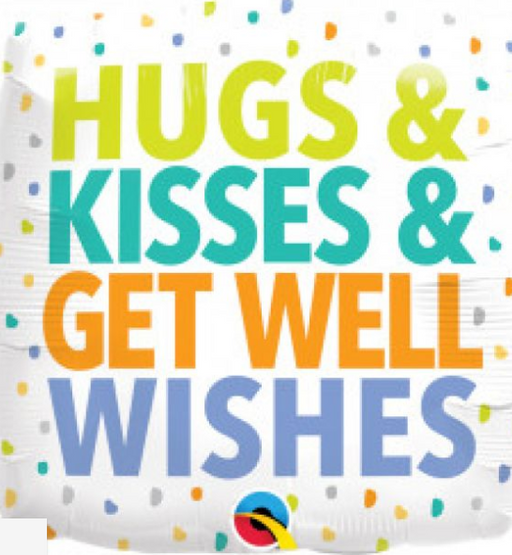 Hugs, Kisses & Get Well Wishes Square Foil Balloon 46cm