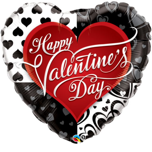 Happy Valentines Day Black & Red Hearts Foil Balloon 18''
