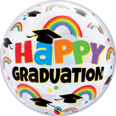 Graduation Caps & Rainbows Bubble 22"
